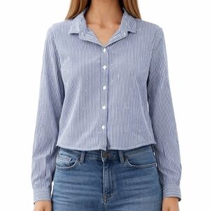 J. Crew Womans Embellished Navy White Stripe Button Up Size M Subtle Sparkle